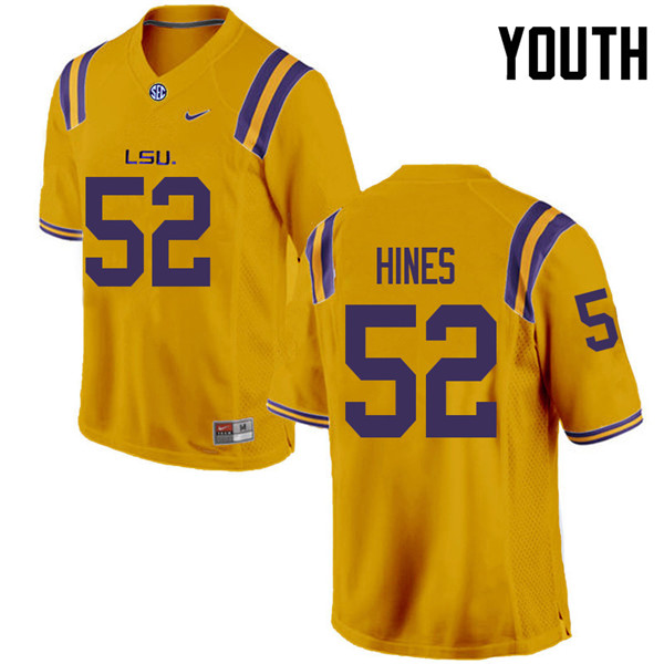 Youth #52 Chasen Hines LSU Tigers College Football Jerseys Sale-Gold